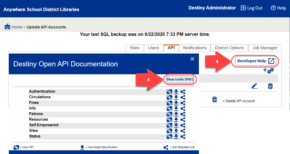 Destiny Open API Documentation pop-up