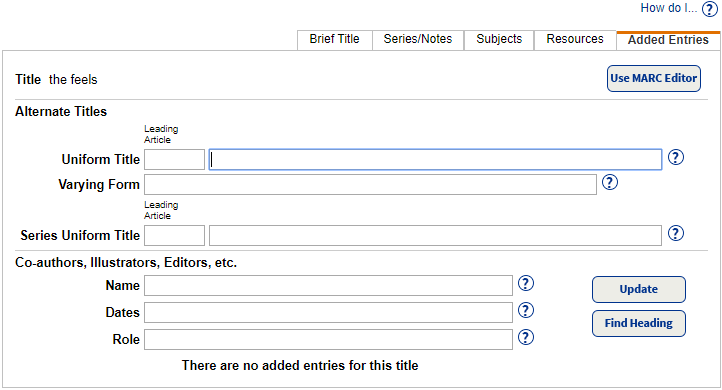 Added Entries tab on the Add Title page.