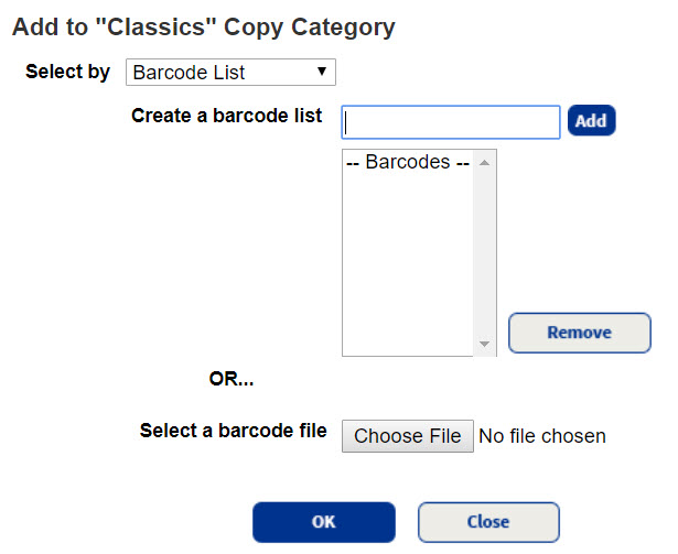 Page with Barcode List selected from drop-down.