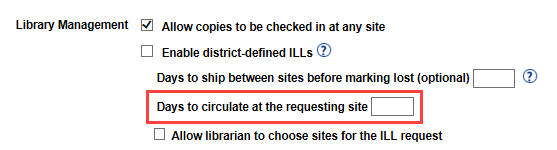 Days to circulate at the requesting site field.