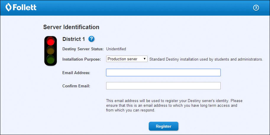Server Identification pop-up with Email Address fields and Register button.